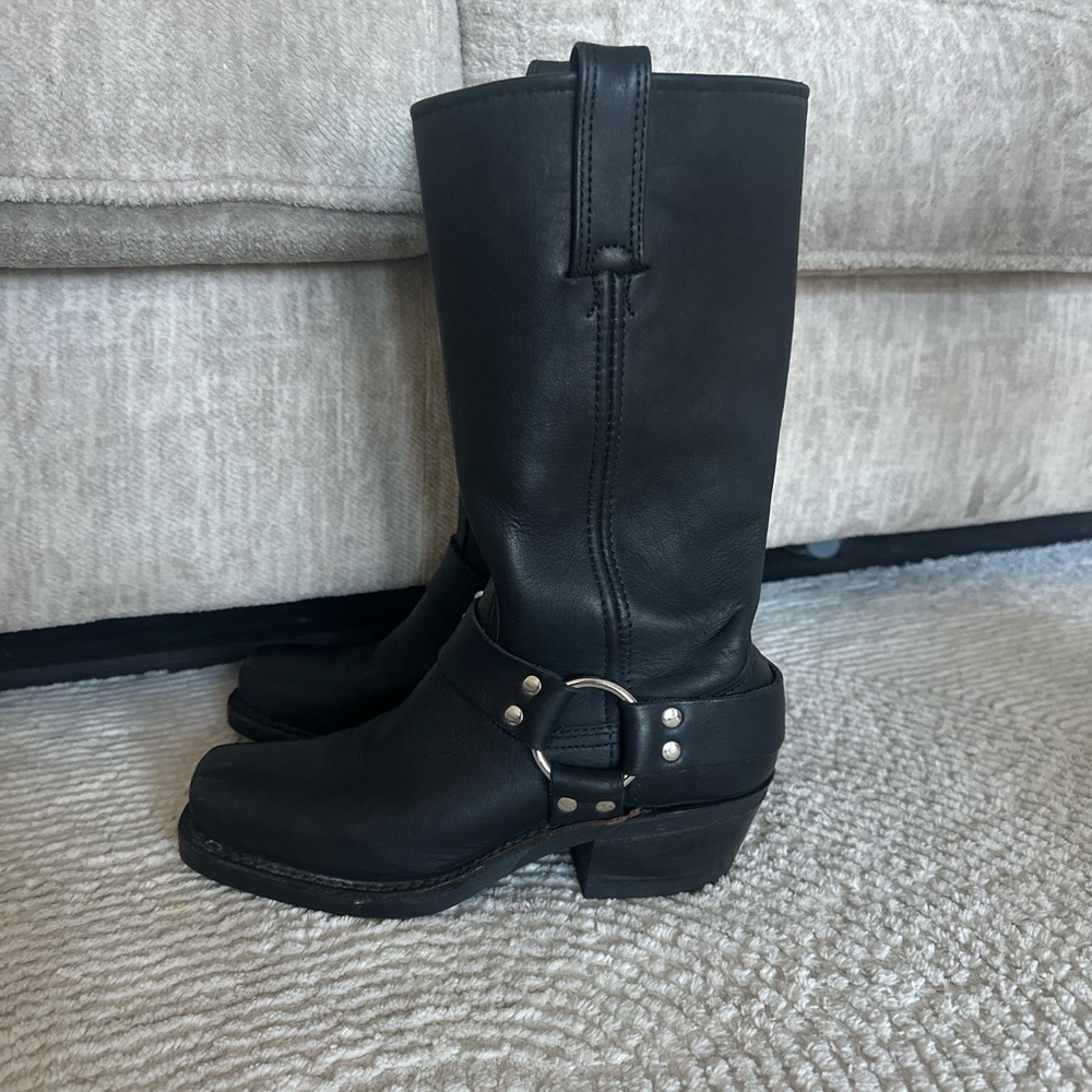 Frye Black Leather Harness Boots